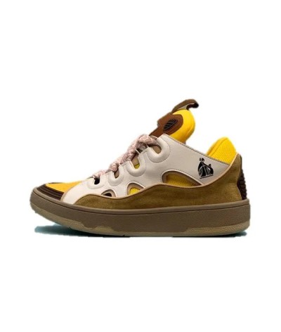 Lanvin Curb Lace-Up Sneakers Yellow Beige