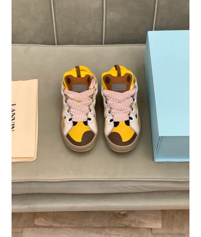 Lanvin Curb Lace-Up Sneakers Yellow Beige