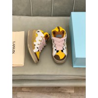 Lanvin Curb Lace-Up Sneakers Yellow Beige