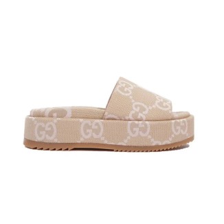 Gucci Jumbo GG Platform Slide Sandal Beige Light Pink Canvas